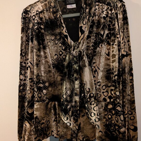 Vintage Animal Print Velvet Blouse Artex Collections - Picture 8 of 10